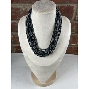 Carolee Signed Beaded Multilayer Dark Gray Necklace Classy Party Old Money Luxy